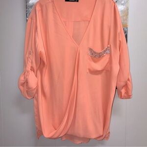Maurice’s Peach Blouse with Sequin Pocket